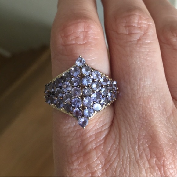 Tanzanite cluster gold plated sterling silver ring - Picture 6 of 13